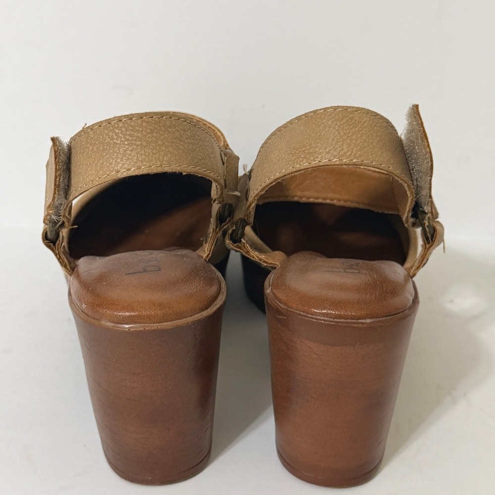 b.o.c. Tan Faux Leather Platform Clog Women 6M Sandals Wood Wedge Heel - Picture 4 of 15